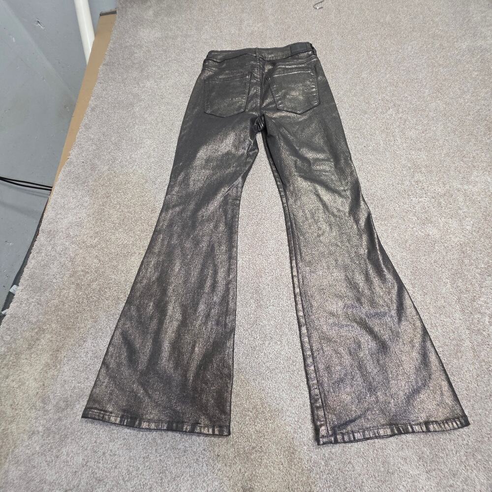 Festival Disco Pants AEO Metallic Coated Flare Jean Silver Foil Black sz 4 Short